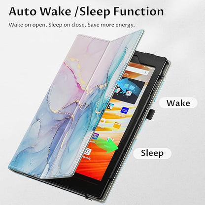 VORI Case for All-New Amazon Kindle Fire HD 10 Tablet (13th/11th Generation 2023/2021 Release) and Fire HD 10 Plus - Slim Folding Stand Folio Cover with Auto Wake/Sleep & Hand Strap, Dreamy Marble