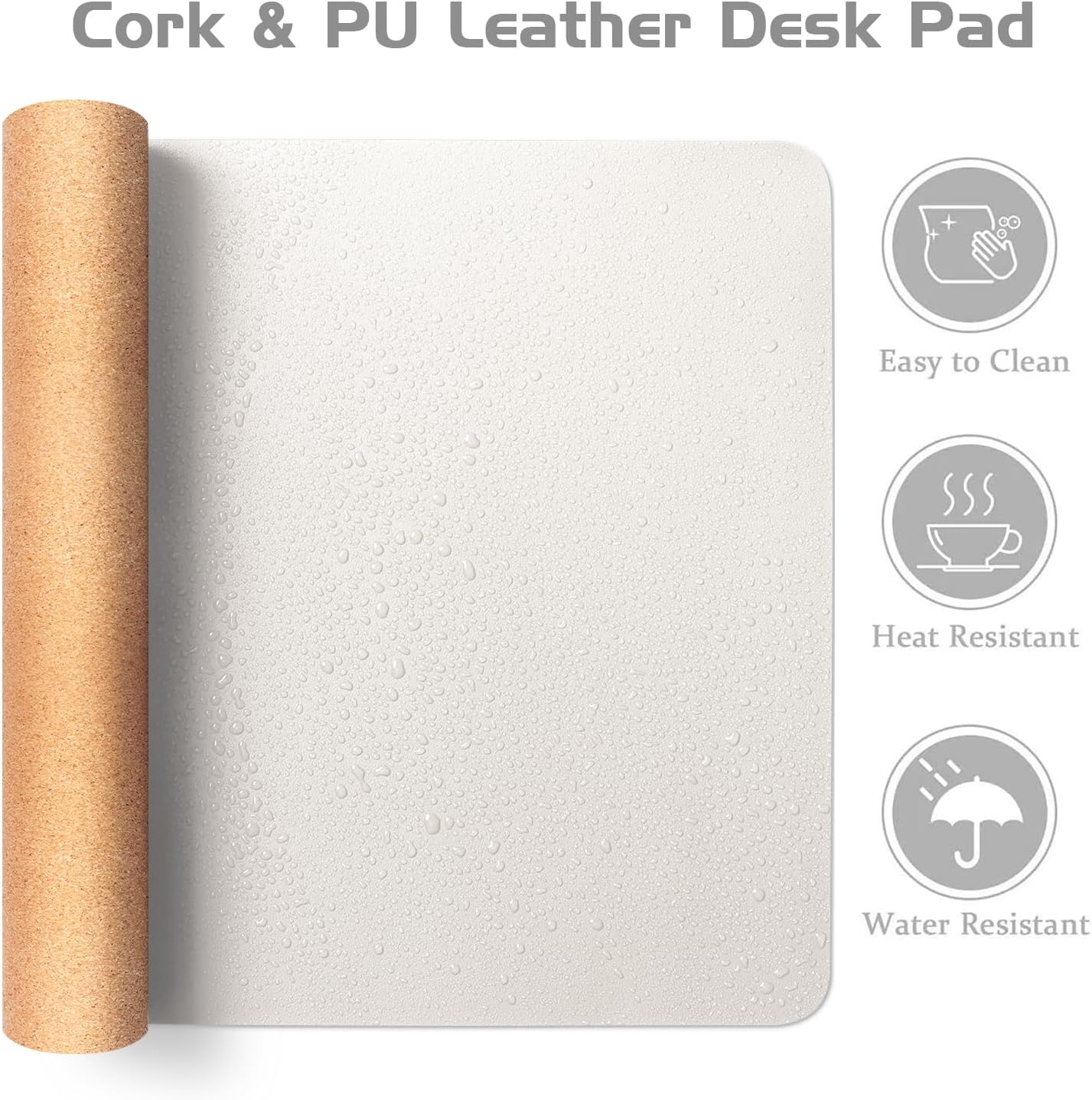 Aothia Dual-Sided Desk Pad - Leather Desk Mat, Natural Cork Desk Pad Protector, Large Mouse Pad for Desk, Waterproof Desk Blotter Pad, Desk Writing Pad for Office Work/Home, Off-White (37.8"x17")