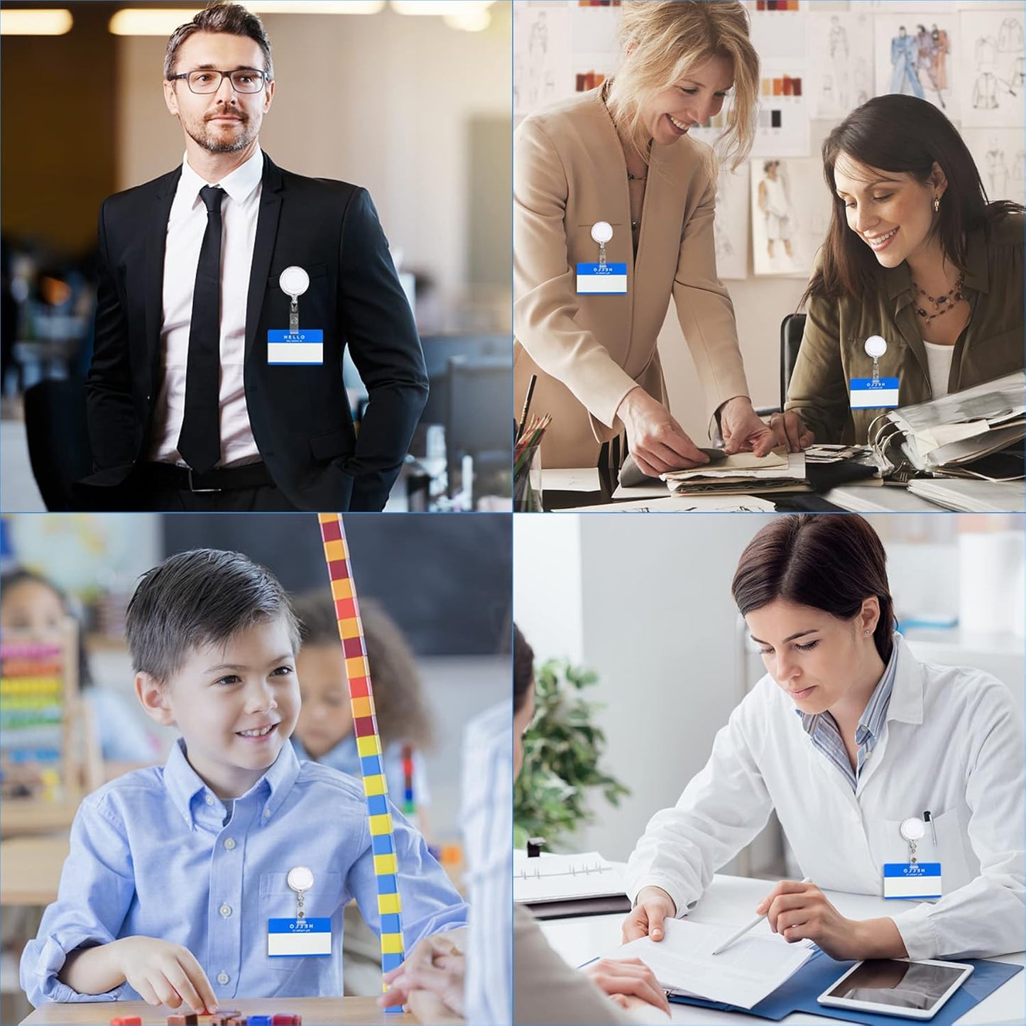 JANYUN 50 Pcs Retractable Badge Reel Clips Holder for Hanging ID Card Name Key Chain (Clear White)