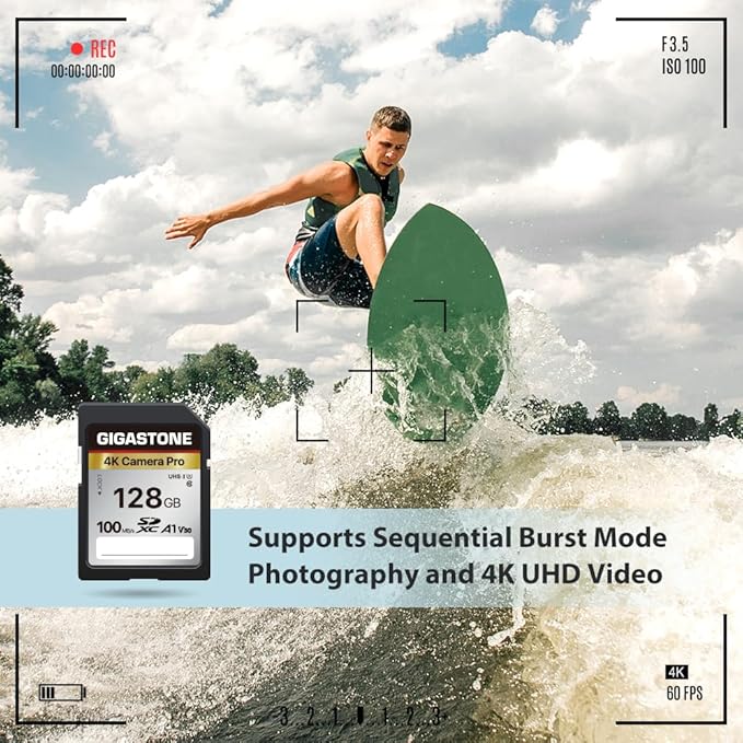 【5-Years Data Recovery】 GIGASTONE 128GB SD Card 10-Pack, 4K Camera Pro, A1 V30 SDXC Memory Card 4K UHD Video Compatible with Canon Digital Camera, with 10 Mini Cases