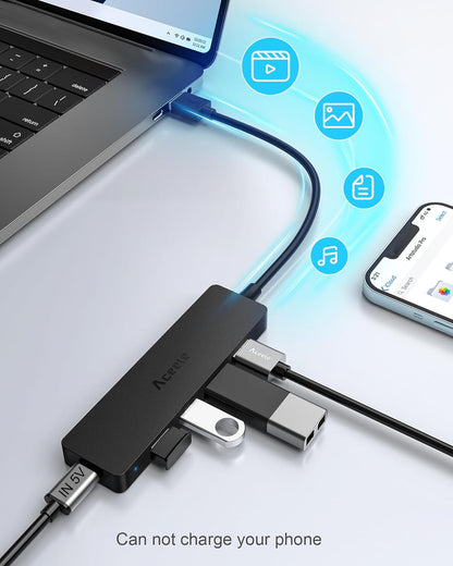 Aceele 4-Port USB 3.0 Hub, Ultra-Slim USB Hub with USB-C Powered Port[Charging/Monitor Not Supported], USB Port for MacBook, Mac Pro, iMac, Mac Mini, XPS, PC, Laptop, Flash Drive, Mobile HDD