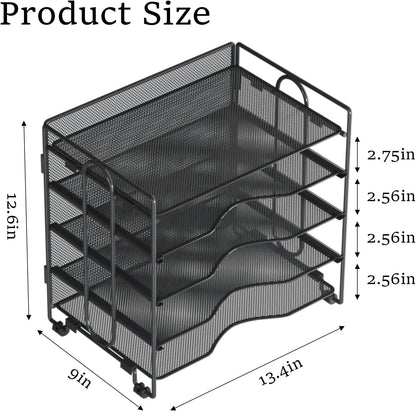Letter Tray Paper Organizer, 5 Tier Desk Organizers Black Mesh Stackable Paper File Holder for Home Office, Document Shelves and Sorter 13.4Lx9Wx12.6H inches
