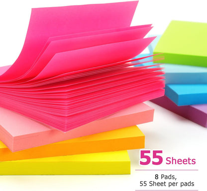 Early Buy Sticky Notes 8 Bright Color 8 Pads Self-Stick Notes 3 in x 3 in, 60 Sheets/Pad