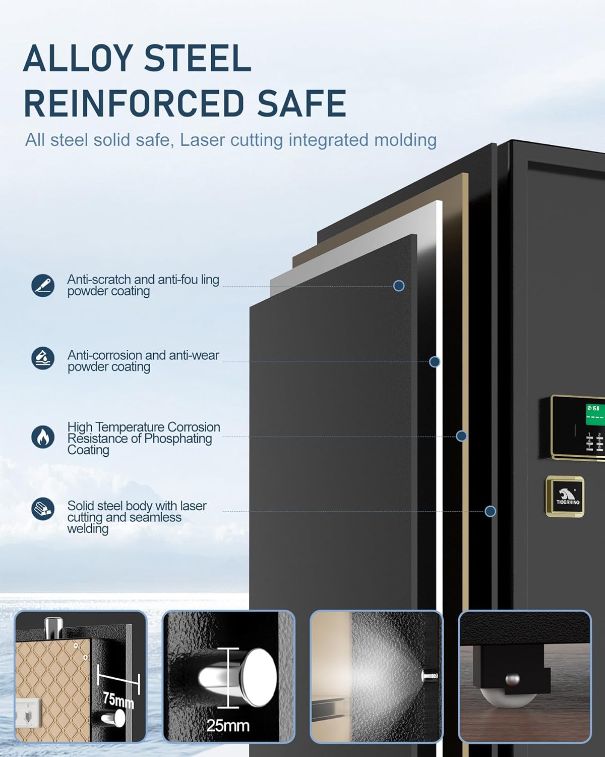 【𝐔𝐒 𝐒𝐓𝐎𝐂𝐊】TIGERKING 5.9 Cu.ft Extra Large Heavy Duty Safe Box, Big Home Safe with Double Safety Key Lock and Separate Lock Box, Digital safe with 2 Removable Shelf for Home Hotel Office, Black