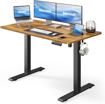 Marsail Standing Desk Adjustable Height Stand up Home Office Desk,‎ 48x24 Inch Electric Standing Computer Desk, with 4 Memory Presets, Headphone Hook,Cable Organizer, Rustic Brown