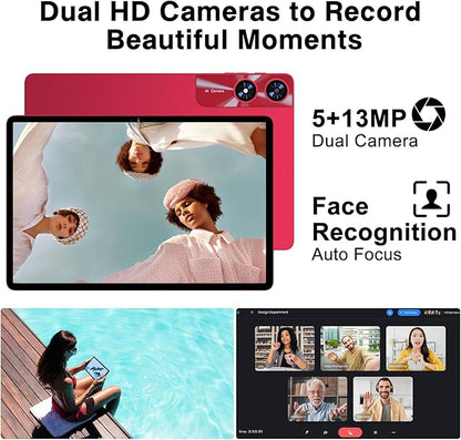 Tablet 11 inch Android 14 Tablets, 24GB+256GB+1TB Expand, Android Tablet with 8000mAh, Octa-Core, 13MP+5MP Camera, IPS Touchscreen, 5G WiFi, BT5.0, Widevine L1, GPS - Metal Red