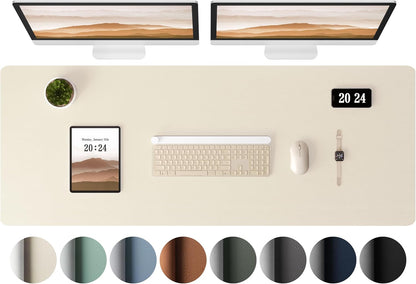 Aothia Leather Desk Pad Protector, Office Mat, Large Mouse Pad, Laptop Pad, Non-Slip PU Leather Blotter, Waterproof Writing Pad for Office and Home (Beige, 47" x 17")
