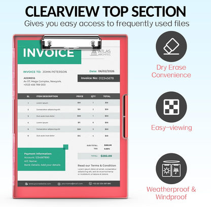 Sooez Clipboard with Storage, Heavy Duty Cleaview Clip Boards 8.5x11 with Dual Storage, Dry Erase Plastic Nursing Clipboard, High Capacity Clipboards Folder for Teacher Nurse, School & Office Supplies