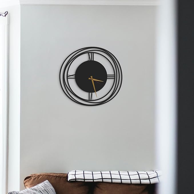 Circular Harmony Wall Clock – 20 Inch Mid-Size, Quiet Sweep Quartz Movement, Black Metal Modern Clock for Entryway, Home Office, Bedroom