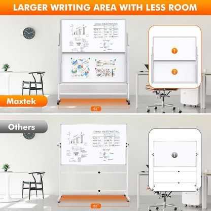 maxtek Dry Erase Whiteboard Height Adjustable, Easel Stand Rolling White Board on Wheels - 48 x 60 Large Mobile Dry Erase Board, 4' x 5' Double Sided Magnetic Whiteboard for School Office Home