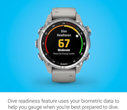 Garmin Descent Mk3 Dive Computer and Multisport Smartwatch with AMOLED Display with Advanced Dive Modes and GPS Navigation (43mm, Stainless Steel with Fog Gray Silicone Band)