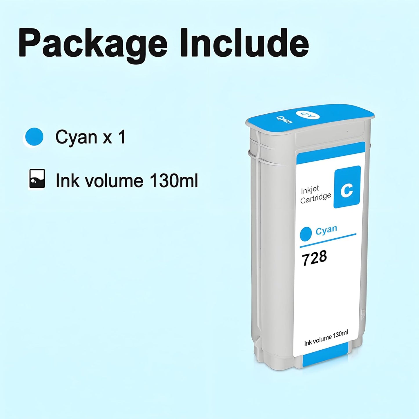 HPQ 728 Ink Cartridge Cyan 130ml Compatible with DesignJet T730 T830 MFP Large Format Plotter Printers (F9K17A) (1-Pack, Cyan)