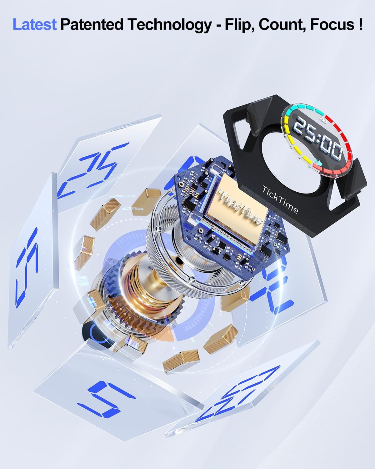 Ticktime Pomodoro Timer Cube, Hexagon Productivity Timer, Pause & Resume, Silent, Vibrate & Adjustable Sound Alert, for ADHD, Task, Work, Study, 5/15/25/30/45/60min & Custom Countdown, Silver