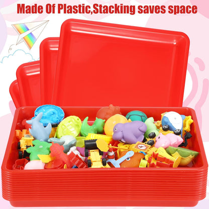Maitys 15 Pcs Flat Plastic Trays 16.1 x 11.8'' Sensory Storage Paper Tray Stackable Classroom Bins for Office Home Organizer Crafts Supplies(Red)