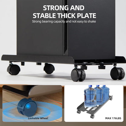 Adjustable Computer Tower Stand, Ventilated Mobile CPU Stand Fits Most PC Tower, Steel Desktop CPU Holder with Rolling Caster Wheels, PC Floor Cart Riser for Gaming Office Desk Accessories
