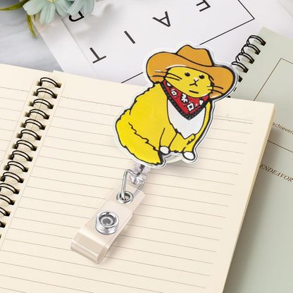 Cowboy Cat Badge Reel, Funny Badge Holder, Cute Nurse Name Tag with Retractable Clip, Medical Worker ID Card Holders, Pediatric Nursing Accessories for Nurse Doctor Student Teacher Office