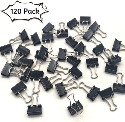 120 Pack Mini Binder Clips, Black Binder Clips, Small Paper Clips 15mm 5/8 Inch. Micro Size Office Clips for Home School Office and Business.