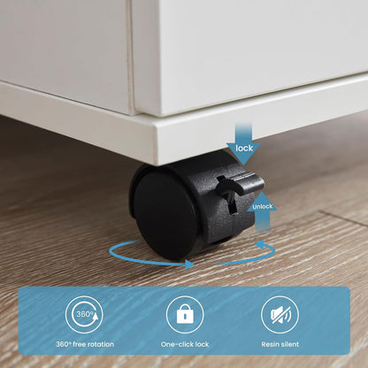 Farini 3-Drawer Under Desk Wooden File Cabinet with Lockable Caster Storage Cabinets for Home Office,White,Required Assembly