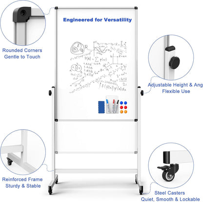 Rolling Whiteboard on Wheels, Double-Sided Magnetic Dry Erase Board with Stand, Mobile White Board for Office, Classroom, Home (28" x 40")