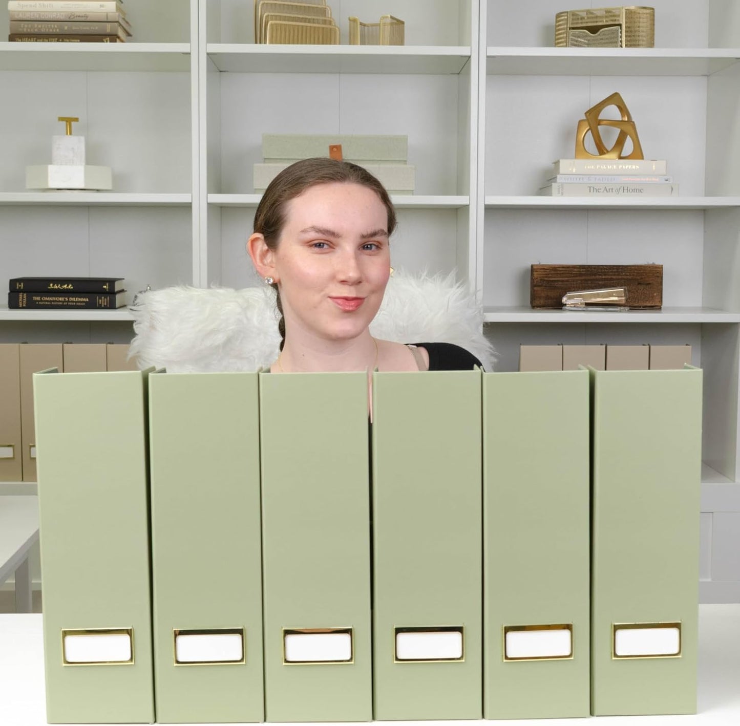 BLU MONACO Set of 6 Foldable Magazine File Holders in Earth Green – Sturdy Cardboard Vertical Organizers with Label Holders – Office File Storage Box, Desk Organizer, Paperwork and Document Holder