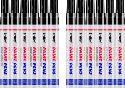 Black Paint Markers, 12 Pack Oil-Based Waterproof Quick Dry Permanent Paint Pen Set for Rocks Painting, Wood, Fabric, Plastic, Canvas, Glass, Mugs, Metal, Tire, Stone, DIY Craft