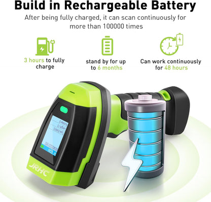Barcode Scanner Wireless, 1D CCD Automatic Bar Code Scanner with Display Screen, Rechargeable Handhold Barcode Reader with 2.4G Receiver & USB Wired Plug and Play (Green)