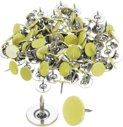 uxcell 150Pcs Upholstery Tacks, 11mmx10mm Flat Head Thumb Tack Decorative Furniture Nails Push Pins for Furniture Sofa Headboards, Light Yellow