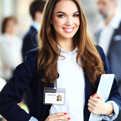 Zonon 150 Pcs Name Badge Holders Clear Plastic ID Card Name Tag Holders Badge Sleeves Horizontal Waterproof Transparent PVC Sleeve Cover Pouch for Office School Travel(3.35 x 3.94 Inch)