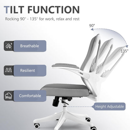 Computer Office Chair, Ergonomic Comfort Home Desk Chair, Mid Back Gaming Chair with Wheels, Adjustable Height, Lumbar Support, Flip-up Armrest with 350LBS Capacity