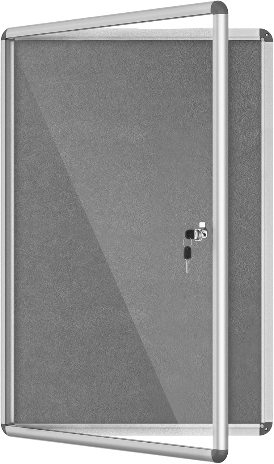 36"x24" Enclosed Bulletin Board, Lockable Weather-Resistant Aluminum Cork Noticeboard for School & Office, Silver Frame w/Grey Flet