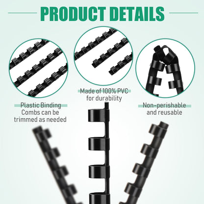 Maitys 300 Pcs Plastic Binding Combs Bulk 19 Ring Comb Spines Letter Size Spiral Binding for Notebook Calendar Picture(3/8 Inch,Black)