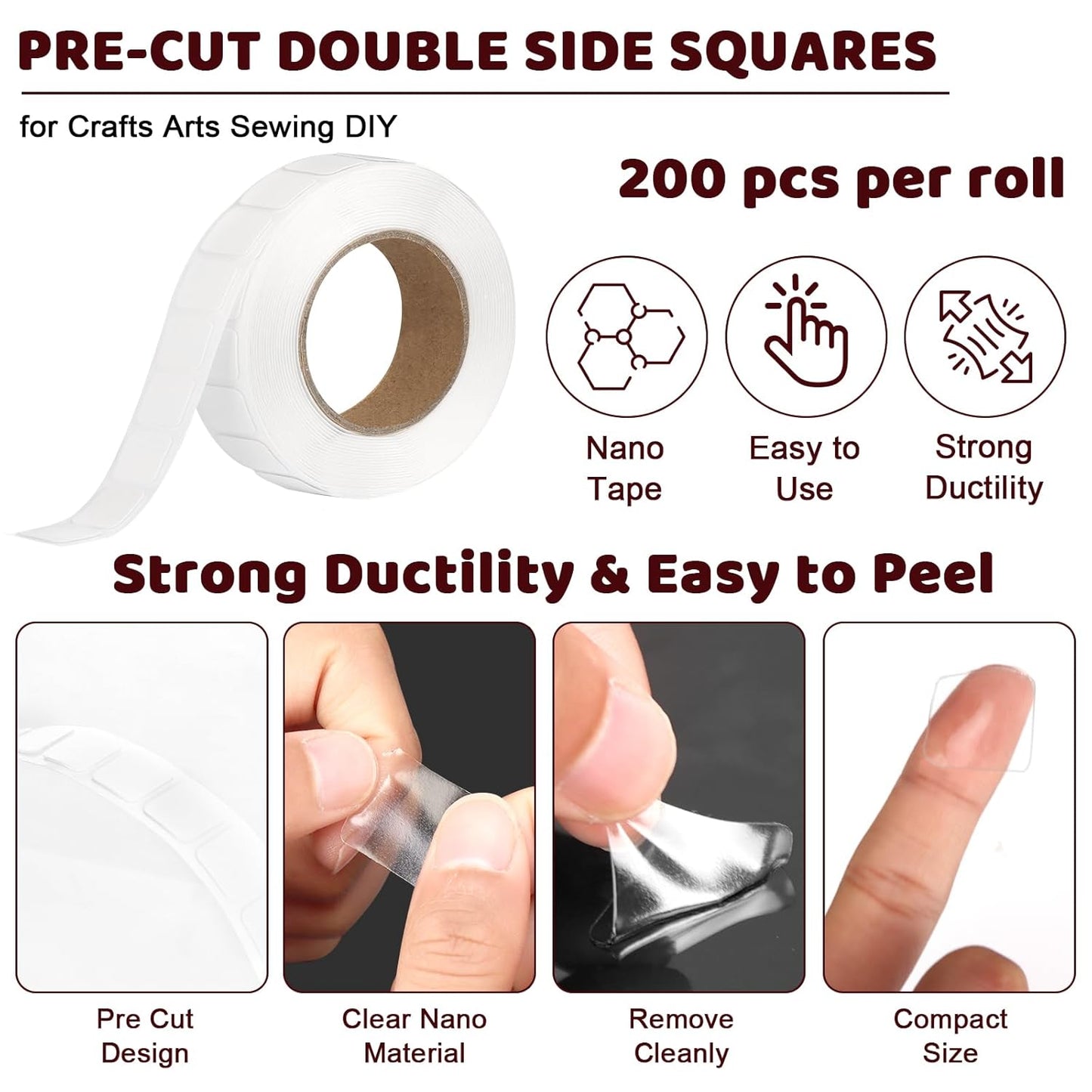 200 PCS Nano Tape Double Sided Squares 0.8" Nano Tape Precut Adhesive Glue Points Double Sided Mounting Putty Picture Hanging Adhesive Dots for Balloon Poster Walls Hanging Removable (Tape)