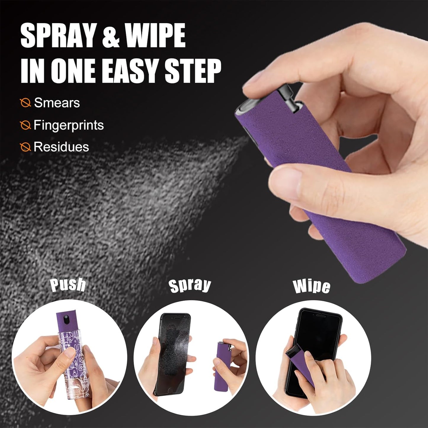 walrfid Car Screen Cleaner, Computer Screen Cleaner Spray and Wipe, Laptop Cleaning Mist Kit for Electronic iPad, iPhone, Phone, MacBook, TV, Monitor Display, with Black Graffiti Case - Purple