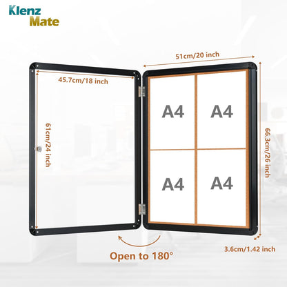 26"x20" Enclosed Cork Bulletin Board Tamper-Proof Dispaly Case, Aluminium Frame, Shatter Resistant Lockable Bulletin Board with Clear Acrylic Door for School,Office,Mall,Community,Hospital,Church
