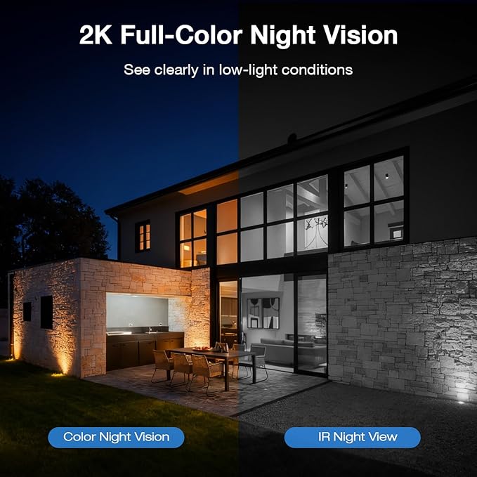 Solar Camera Outdoor Wireless, 2K Color Night Vision, Always-on-Video Security Camera Wireless Outdoor, Smart 24/7 Recording, Auto-Tracking, 2.4GHz Wi-Fi, IP65, Alexa