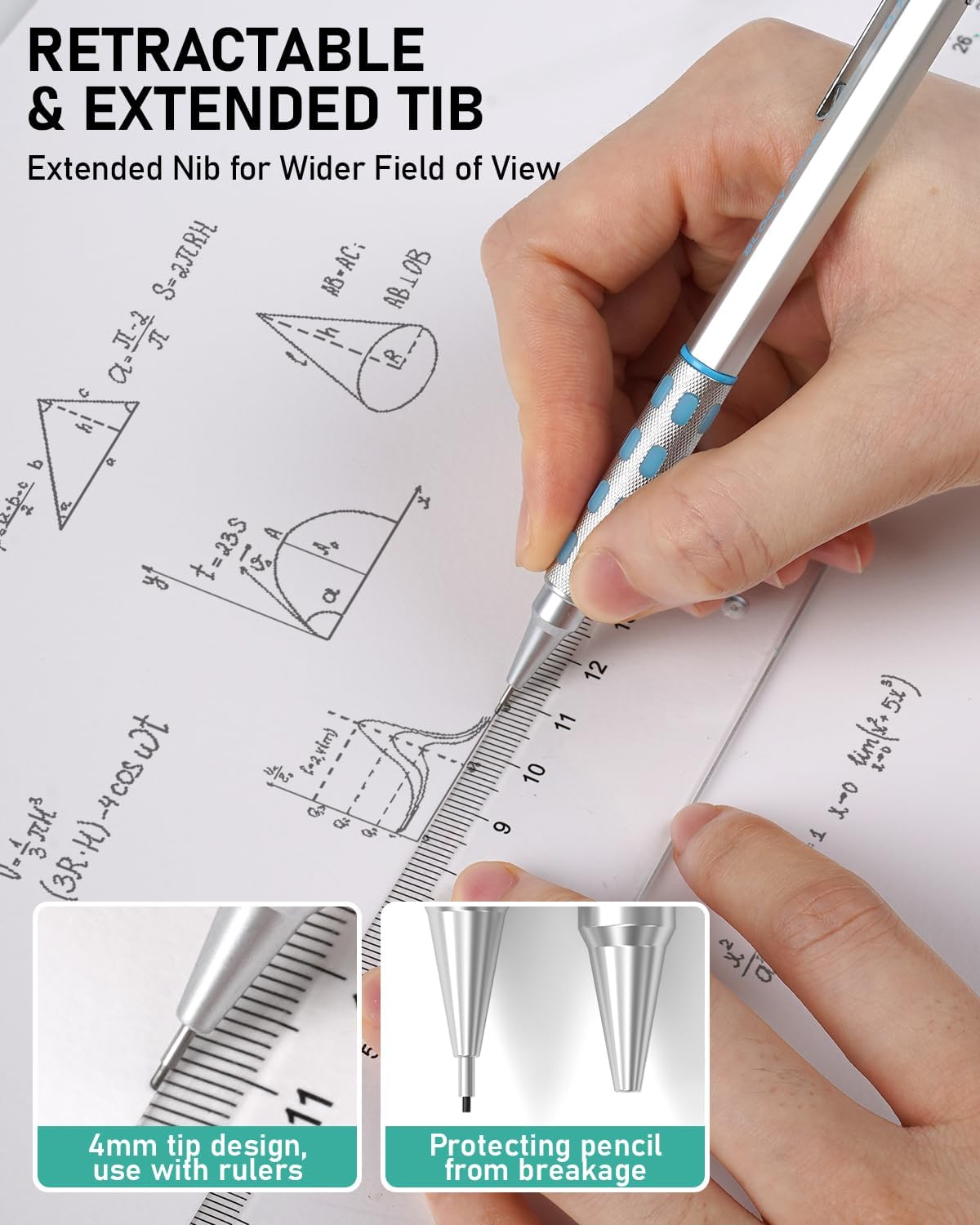 Nicpro Blocky Gear Art Mechanical Pencil Set with Case, 36PCS Metal Mechanical Pencils 0.5, 0.7, 0.9mm & 2mm Lead Holder for Drawing Sketching with 20 Tubes (6B 4B 2B HB 2H 4H Colors) Lead Refills