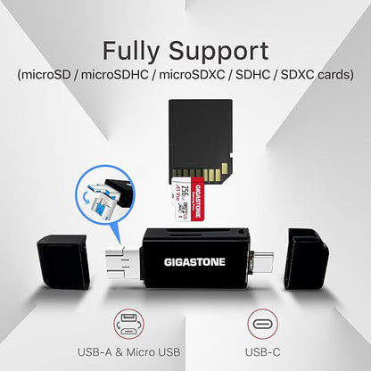 【for Switch 1 Only】 GIGASTONE 256GB Micro SD Card with USB C Card Reader, Gaming Plus, MicroSDXC Memory Card for Gaming Console, 4K Video Recording, UHS-I A1 V30 U3, up to 100MB/s, with Adapter