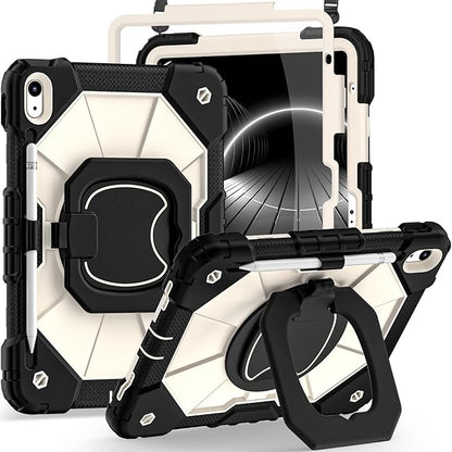 Case for iPad (A16) 11th Generation 11 Inch (2025) iPad 10th Generation 10.9 Inch (2022),Shockproof i Pad Case 11.0/10.9 Inch with 360° Rotatable Folding Handle Stand,Black Beige