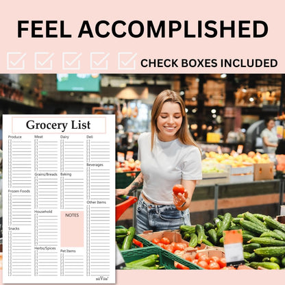Grocery Shopping List Notepad - 6"x9" Grocery Checklist with Categories and Notes, Thick 105 GSM Paper, 50 Sheets, Easy Tear-Off and Take with You Pad for Food, Household, Pet, and Other Items