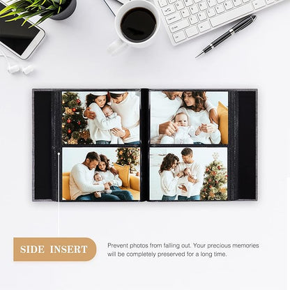 potricher Small Photo Album 4x6 200 Photos Linen Cover Picture Photo Book for Family Wedding Anniversary Baby Vacation (Black,200 Pockets)