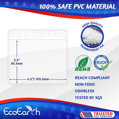 EcoEarth Horizontal Card Protector with Soft Edge (Large 4x3, 100 Pack) Clear Plastic Pouch for ID Name Badge Holders, Conference Nametag Sleeves, No Zipper for Quick and Easy Loading of Card Inserts