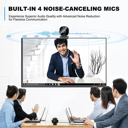 4K USB Webcam with 4 Noise-Canceling Mics, 50-92 FOV, Built-in OSD & Privacy Cover, Plug & Play for Zoom, Teams, Recording