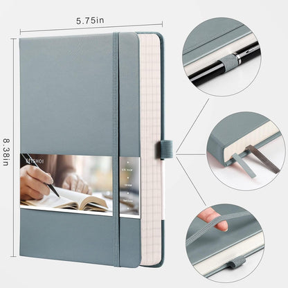 EMSHOI Graph Paper Notebook - 256 Pages A5 Graph Notebook/Journal, Hard Cover, 120gsm Thick Paper, Smooth PU Leather, Inner Pocket, 5.75'' × 8.38''-GrayBlue