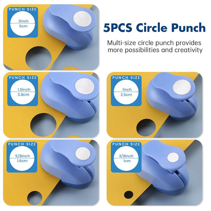 LOONENG 3/8inch, 5/8inch, 1inch, 1.5inch, 2inch Circle Punch Set, 5 Different Size Circle Hole Punch for Scrapbooking, Card Making, DIY Photo Albums, Gift Tags, Homemade Confetti