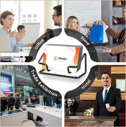 Landhoow 2 Pcs Business Card Holder for Desk, Cute Metal Card Organizers Display Stand Postcard Holder Rack for Desktop Working Office Home Daily Use(Black)