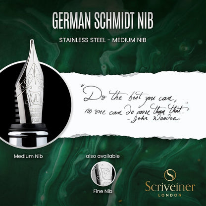 Scriveiner Personalized British Racing Green Pen - Stunning Green Lacquer Luxury Pen w/Chrome Finish, German Schmidt Nib (Medium), Best Engraved Fountain Pen Gift Set for Men & Women, Name Engraving