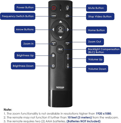 Zoom Certified, NexiGo N950P (Gen 2) 4K Zoomable Webcam, RF Remote, Sony_Starvis Sensor, 5X Digital Zoom, Pro Web Camera with Dual Stereo Mics, for Zoom Skype Teams Twitch