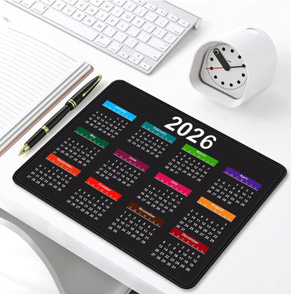 2026 Calendar Mouse pad, Gaming Stitched Edge Computer Accessory Mouse Pad, Rectangular Anti Slip Chloroprene Rubber Mouse Pad for Office and Home Use (Black Calendar Mouse Pad A-1)