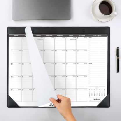 Nekmit Large Desk Calendar 2025-2026 with PU Faux Leather Desktop Mat, Runs From July 2025 - June 2026, Big Desk Pad Calendar 21 x 16 1/2 Inches for Home and Office
