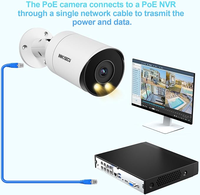 PoE Camera 4MP, Bullet Security Surveillance Camera, Outdoor Waterproof IP67, Smart Dual Light Color Night Vision, 2.8mm Lens Wide Angle 110°, Built-in Mic, Human&Vehicle, INB4FD49E (White)